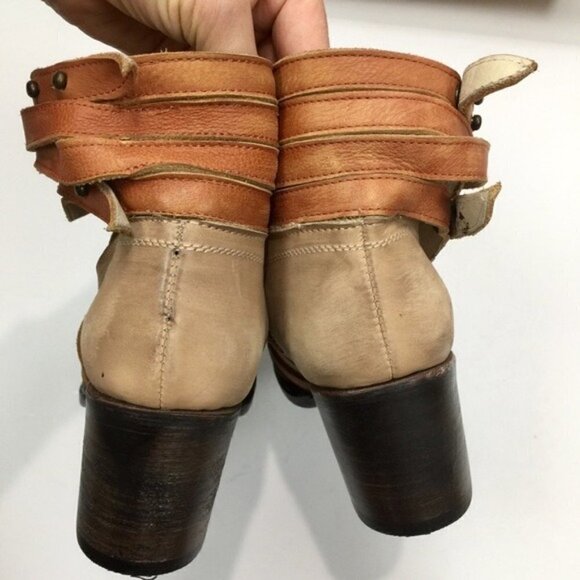 Freebird FB Grind Taupe Ankle Boots Size 9 Block Heel Leather Distressed Style - Picture 8 of 13